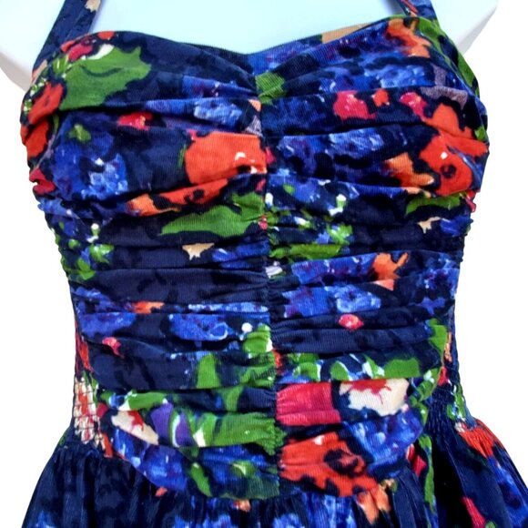 HD in Paris Anthropologie Size 2 Corduroy Halter Dress Floral Velvet Paca - Picture 6 of 10